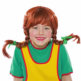 Perücke Rot Frechdachs mit seitlichen Zöpfen Drahteinlage für Kinder Kostüm-Zubehör Kinder Fasching Karneval Mottoparty Perücke Rot mit seitlichen geflochtenen Zöpfen für Kinder von Vorne
