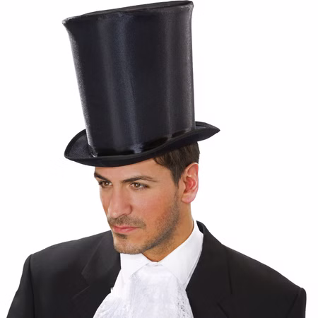 XXL Zylinder Schwarz 25 cm Hoher Zylinder mit Satinbezug KW 59 cm für Herren 20er Jahre Mottoparty Charleston Zauberer Magier Fasching Karneval Kostüm-Zubehör XXL Zylinder Schwarz mit Satinbezug für Herren von Vorne