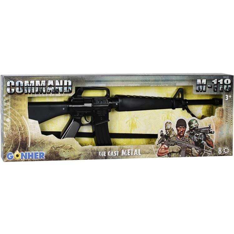 Spielzeug Sturmgewehr Schwarz M118 von der Seite mit den Hinweisen 8-Schuss-Gewehr und Made in EU