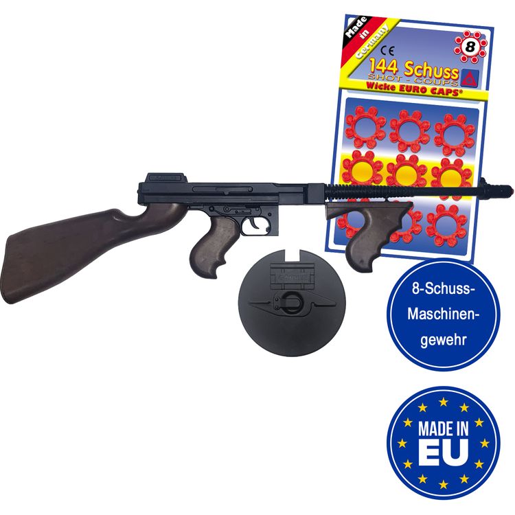 Maschinengewehr Schwarz 76 cm lang Mafia Gangster Tommy Gun inkl. 144 Schuss