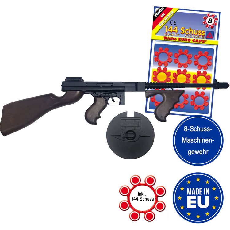 Maschinengewehr Schwarz 76 cm lang Mafia Gangster Tommy Gun inkl. 144 Schuss