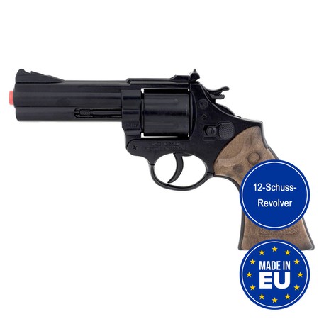 Revolver Polizei Schwarz Braun 22 cm lang Metallgehäuse 12 Schuss