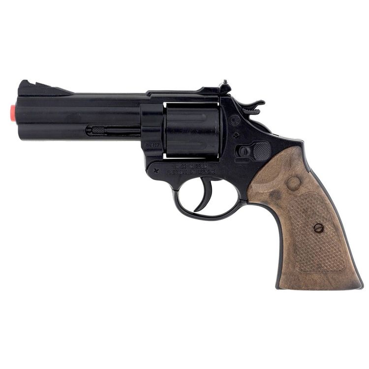 Revolver Polizei Schwarz Braun 22 cm lang Metallgehäuse 12 Schuss
