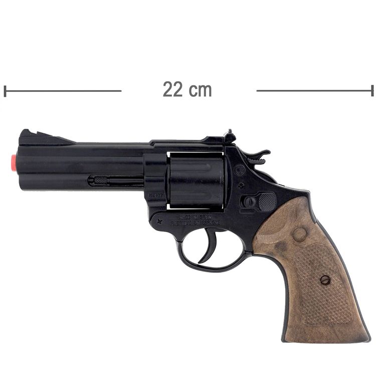 Revolver Polizei Schwarz Braun 22 cm lang Metallgehäuse 12 Schuss