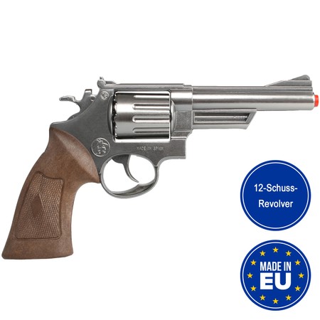 Revolver Polizei Silber Braun Magnum Pistole 26,5 cm Metallgehäuse 12 Schuss