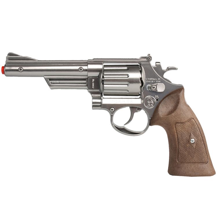 Revolver Polizei Silber Braun Magnum Pistole 26,5 cm Metallgehäuse 12 Schuss