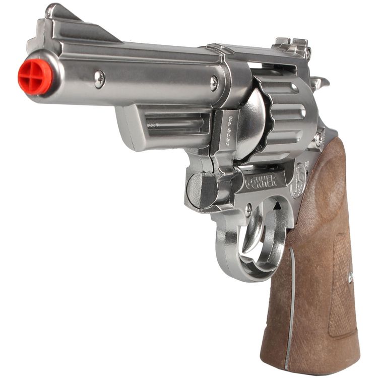 Revolver Polizei Silber Braun Magnum Pistole 26,5 cm Metallgehäuse 12 Schuss