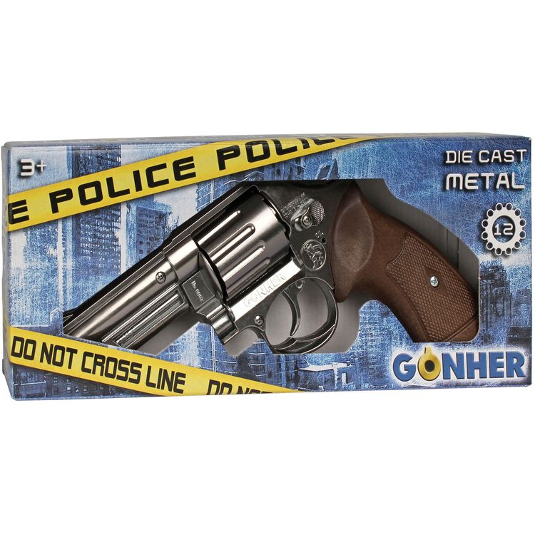 Revolver Polizei Silber Braun Magnum Pistole 26,5 cm Metallgehäuse 12 Schuss