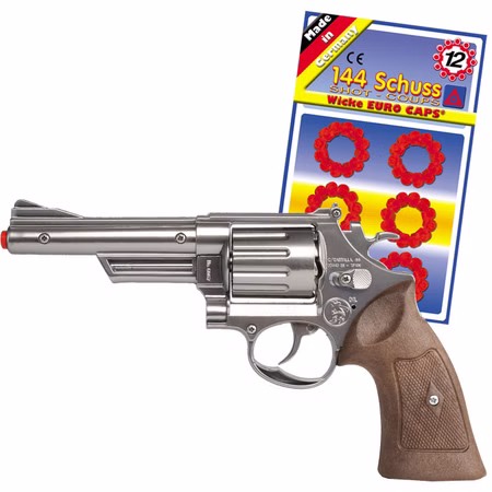 Revolver Polizei Silber Braun Magnum Pistole 26,5 cm inkl. 144 Schuss