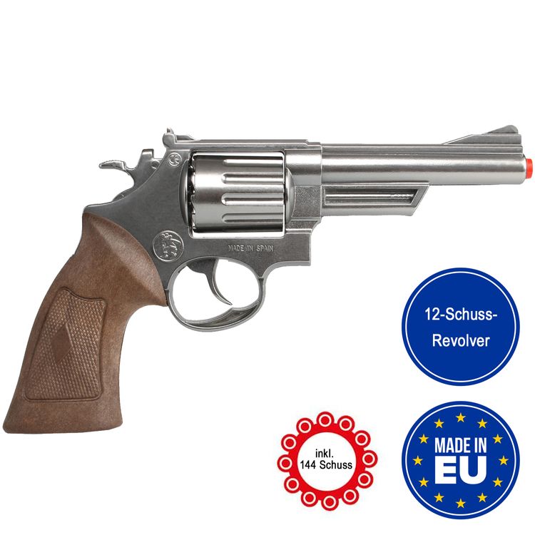 Revolver Polizei Silber Braun Magnum Pistole 26,5 cm  inkl. 144 Schuss