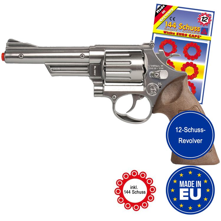 Revolver Polizei Silber Braun Magnum Pistole 26,5 cm  inkl. 144 Schuss