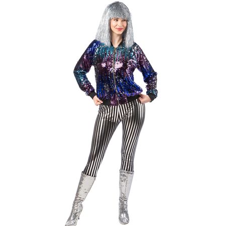 Disco Kostüm Paillettenjacke Blau Lila 80er 90er für Damen