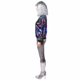 Disco Kostüm Paillettenjacke 80er 90er für Damen Gr. 34-44 Blau Lila Kostüm-Zubehör Paillettenjacke Fasching Karneval Mottoparty Disco Kostüm Paillettenjacke für Damen von der Seite
