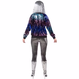 Disco Kostüm Paillettenjacke 80er 90er für Damen Gr. 34-44 Blau Lila Kostüm-Zubehör Paillettenjacke Fasching Karneval Mottoparty Disco Kostüm Paillettenjacke für Damen von Hinten