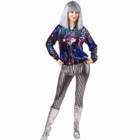 Disco Kostüm Paillettenjacke 80er 90er für Damen Gr. 34-44 Blau Lila Kostüm-Zubehör Paillettenjacke Fasching Karneval Mottoparty Disco Kostüm Paillettenjacke für Damen von Vorne