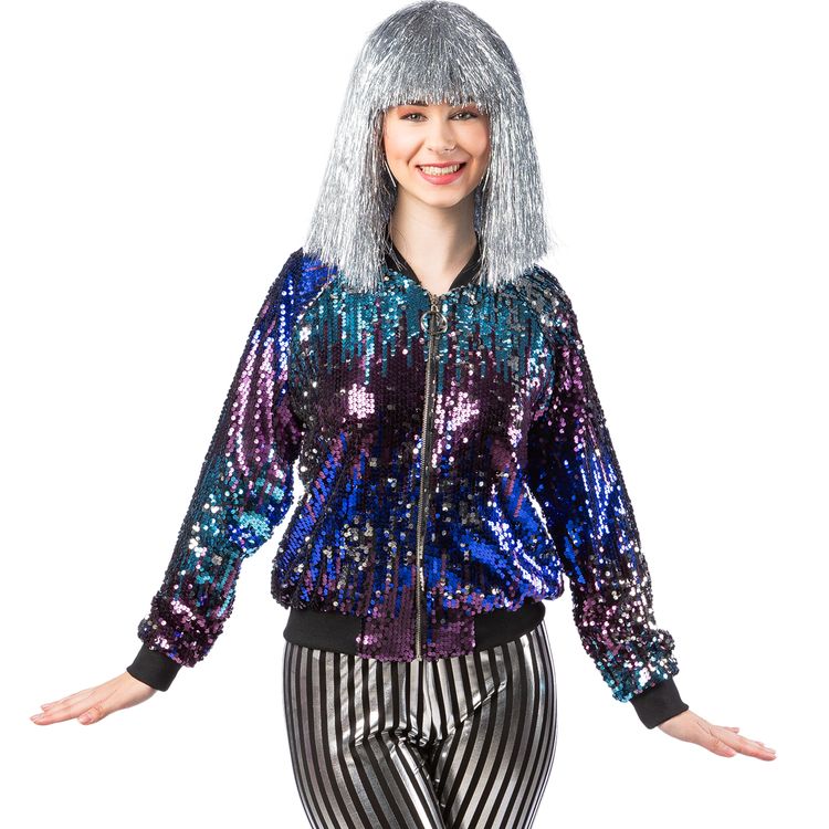 Disco Kostüm Paillettenjacke für Damen von Vorne
