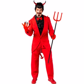 Teufel Kostüm Fürst der Hölle für Herren Gr. S-XXXL rot Halloween Fasching Karneval Mottoparty Teufel Kostüm Fürst der Hölle für Herren mit Hörnern und Teufel-Dreizack von Vorne