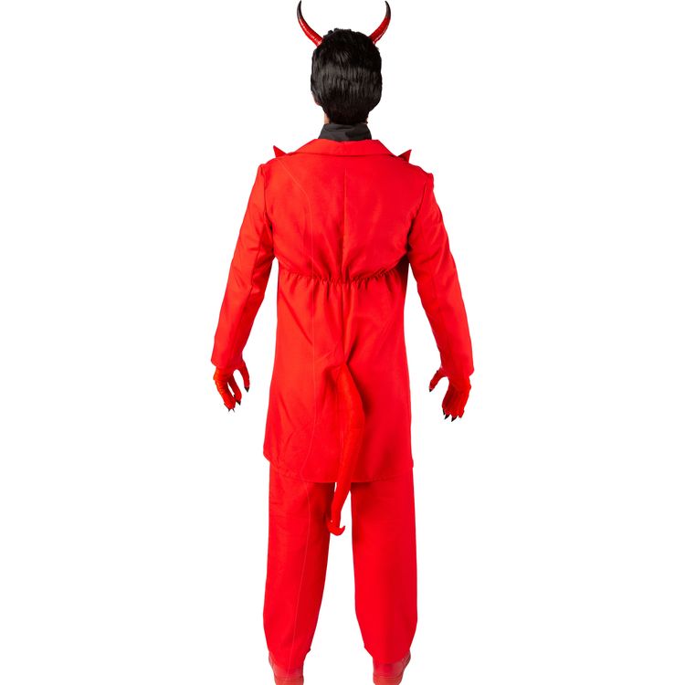 Teufel Kostüm Fürst der Hölle für Herren mit Hörnern und Teufel-Dreizack von Vorne