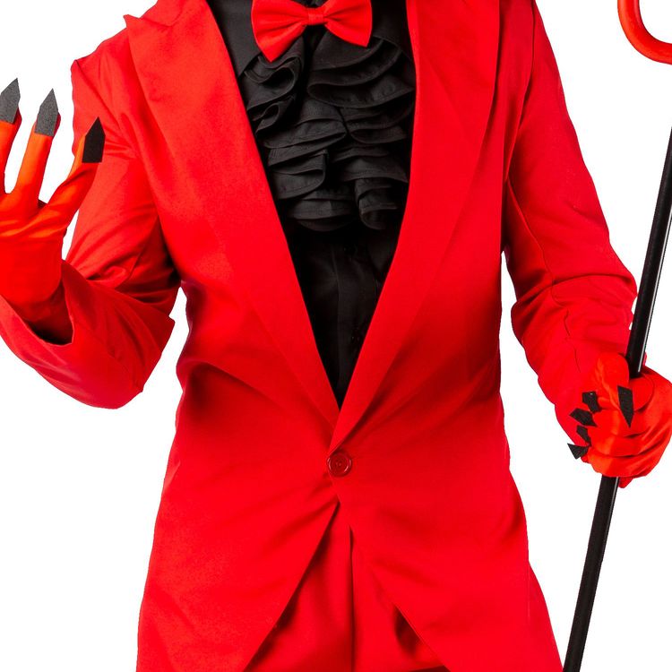 Teufel Kostüm Fürst der Hölle für Herren mit Hörnern und Teufel-Dreizack von Vorne