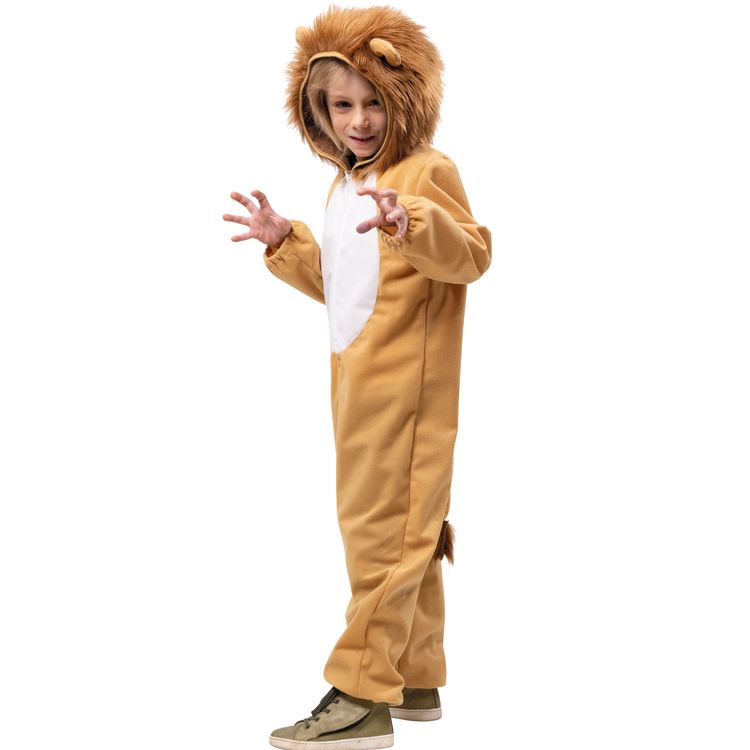 Löwen Kostüm Leo mit Mähne für Kinder Löwen Kostüm Leo mit Mähne für Kinder die Hände zu Löwenkrallen geformt seitlich von Vorne