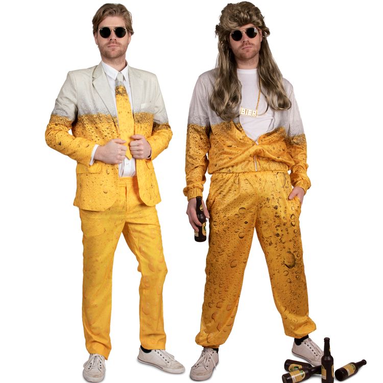 Bier Kostüm Trainingsanzug Bierkönig Lutzi für Herren Bier Kostüm Trainingsanzug Bierkönig Lutzi für Herren von Vorne mit Bierflaschen die am Boden liegen