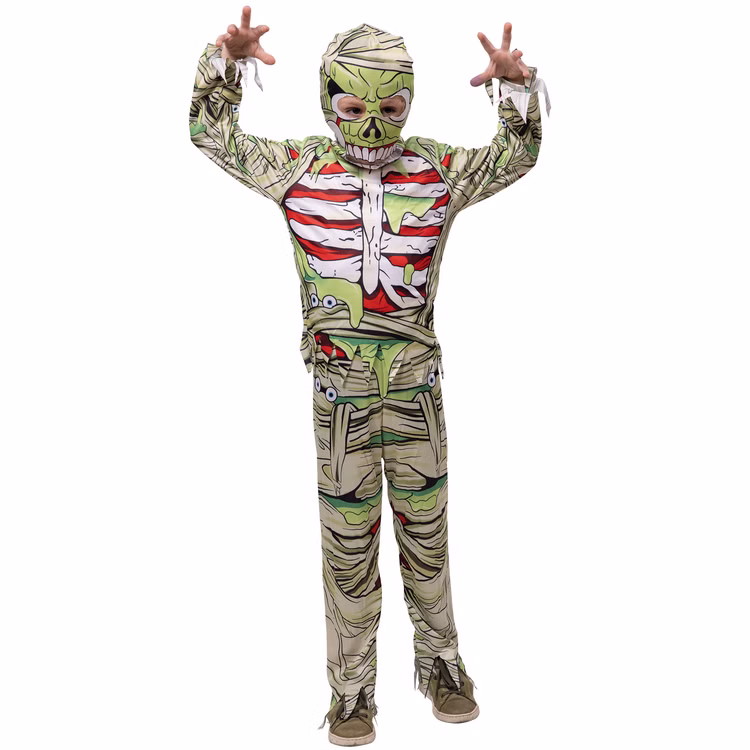 Halloween Kostüm Grüne Mumie Slimy für Kinder Gr. 104-140 Grusel-Party Halloween Fasching Karneval Kindergeburtstag Mottoparty Halloween Kostüm Grüne Mumie Slimy für Kinder mit erhobenen Armen von Vorne