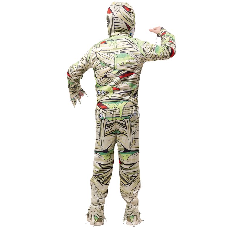 Halloween Kostüm Grüne Mumie Slimy für Kinder Halloween Kostüm Grüne Mumie Slimy für Kinder mit erhobenen Armen von Vorne