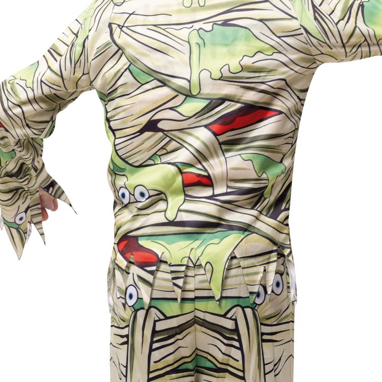 Halloween Kostüm Grüne Mumie Slimy für Kinder Halloween Kostüm Grüne Mumie Slimy für Kinder mit erhobenen Armen von Vorne