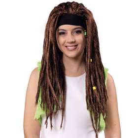 Hippie Perücke 90er Jahre Dreadlocks lange Haare 66 cm Braun für Erwachsene Kostüm-Zubehör Fasching Karneval Mottoparty Hippie Perücke 90er Jahre Dreadlocks lange Haare für Erwachsene von der Vorne