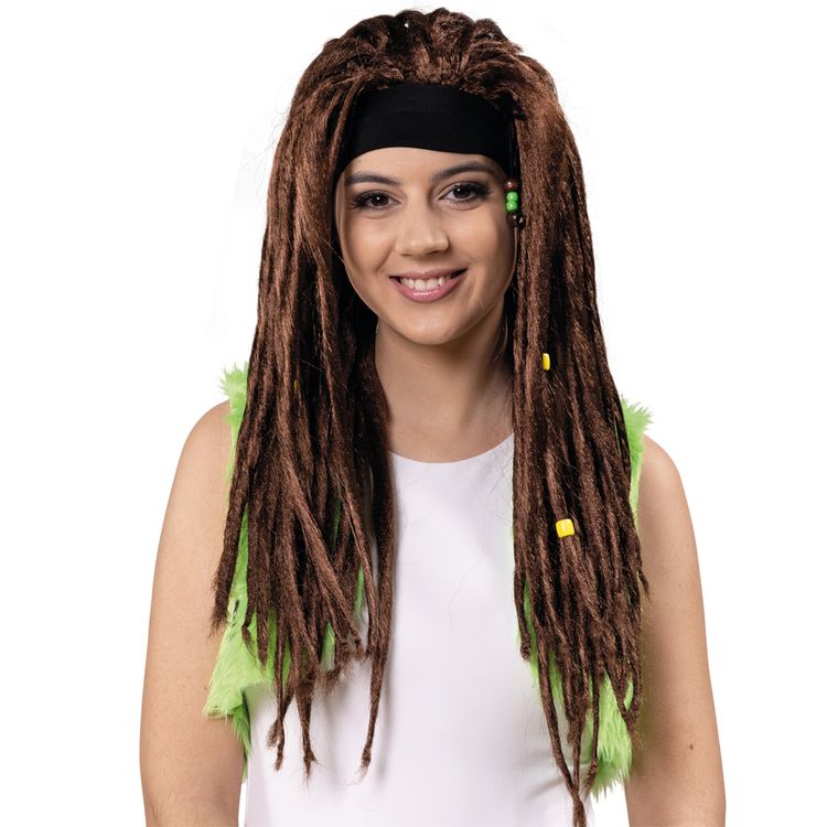 Hippie Perücke 90er Jahre Dreadlocks lange Haare 66 cm Braun für Erwachsene Hippie Perücke 90er Jahre Dreadlocks lange Haare für Erwachsene von Vorne