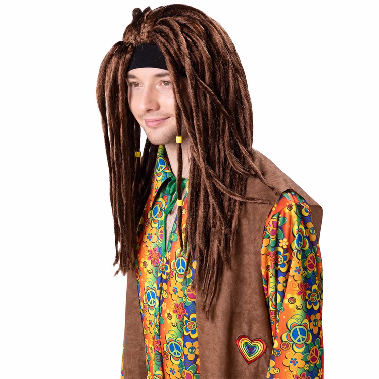 Hippie Perücke 90er Jahre Dreadlocks lange Haare 66 cm Braun für Erwachsene Kostüm-Zubehör Fasching Karneval Mottoparty Hippie Perücke 90er Jahre Dreadlocks lange Haare für Erwachsene von der Seite