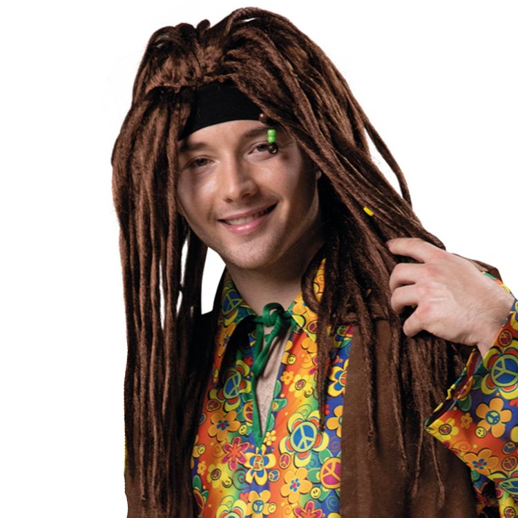 Hippie Perücke 90er Jahre Dreadlocks lange Haare 66 cm Braun für Erwachsene Hippie Perücke 90er Jahre Dreadlocks lange Haare für Erwachsene von Vorne