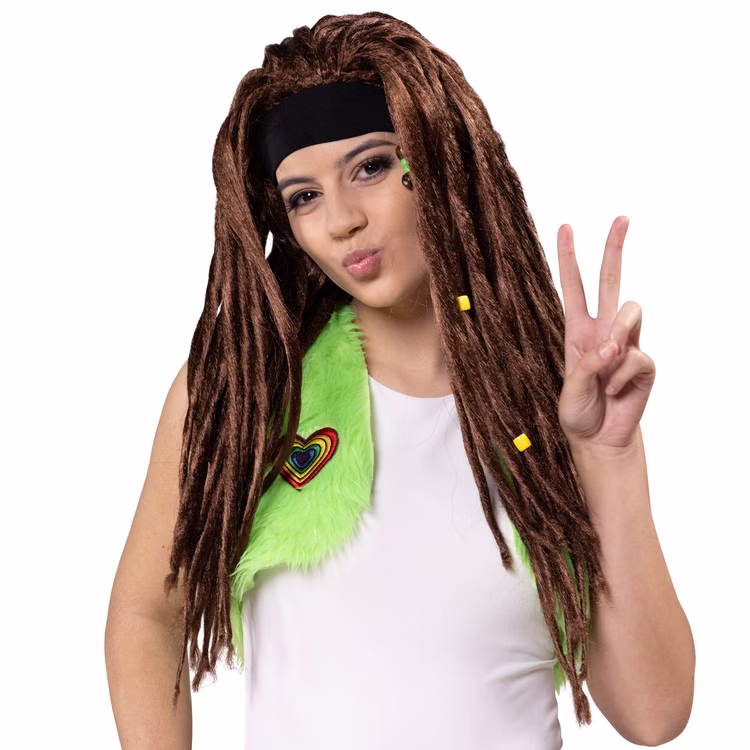 Hippie Perücke 90er Jahre Dreadlocks lange Haare 66 cm Braun für Erwachsene Kostüm-Zubehör Fasching Karneval Mottoparty Hippie Perücke 90er Jahre Dreadlocks lange Haare für Erwachsene von Vorne