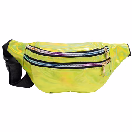 Bauchtasche Neon Gelb Festival Tasche Kostüm-Zubehör 80er 90er für Erwachsene Fasching Karneval Mottoparty Neon Gelbe Bauchtasche mit drei Reißverschlüssen von Vorne