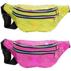 Bauchtasche Neon Gelb Festival Tasche Kostüm-Zubehör 80er 90er für Erwachsene Fasching Karneval Mottoparty Neon Gelbe und Neon Pinke Bauchtasche mit je drei Reißverschlüssen von Vorne
