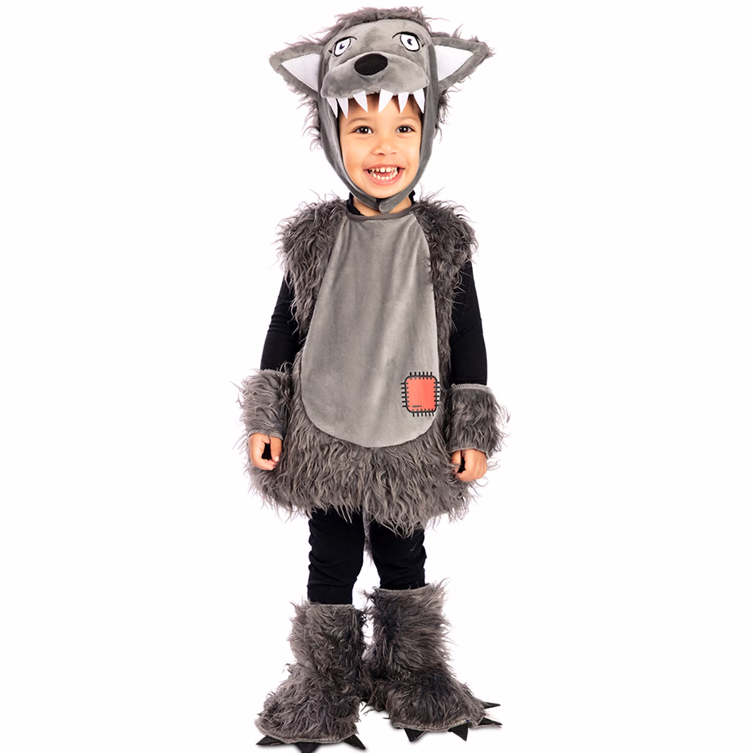 Wolf Kostüm Wolfi Halloween für Kinder 3-6 Jahre Tier Grau Märchen Fasching Karneval Märchen Mottoparty Kindergeburtstag Wolf Kostüm Wolfi Halloween für Kinder von Vorne