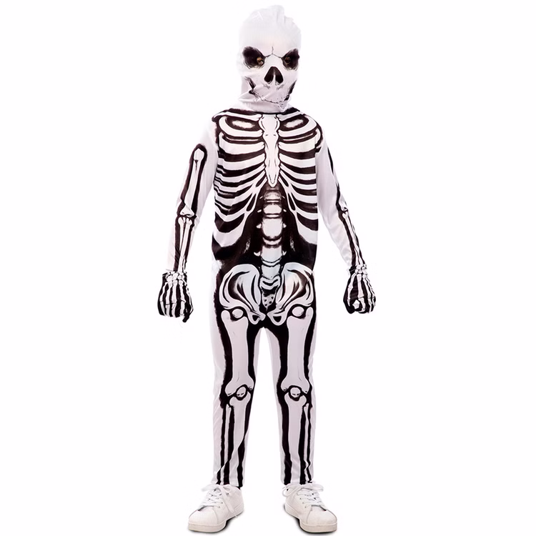 Halloween Skelett Kostüm Bones mit Maske für Kinder 5-12 Jahre Gerippe Fasching Karneval Mottoparty Skelett Kostüm Kinder von Vorne