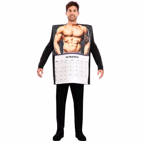 Kalender Kostüm März Wandkalender Männer Tattoo Edition für Herren Gr. M/L Spaßkostüm Fasching Karneval Mottoparty Paarkostüm Kalender Kostüm mit März-Motiv für Herren mit ausgestreckten Armen von Vorne