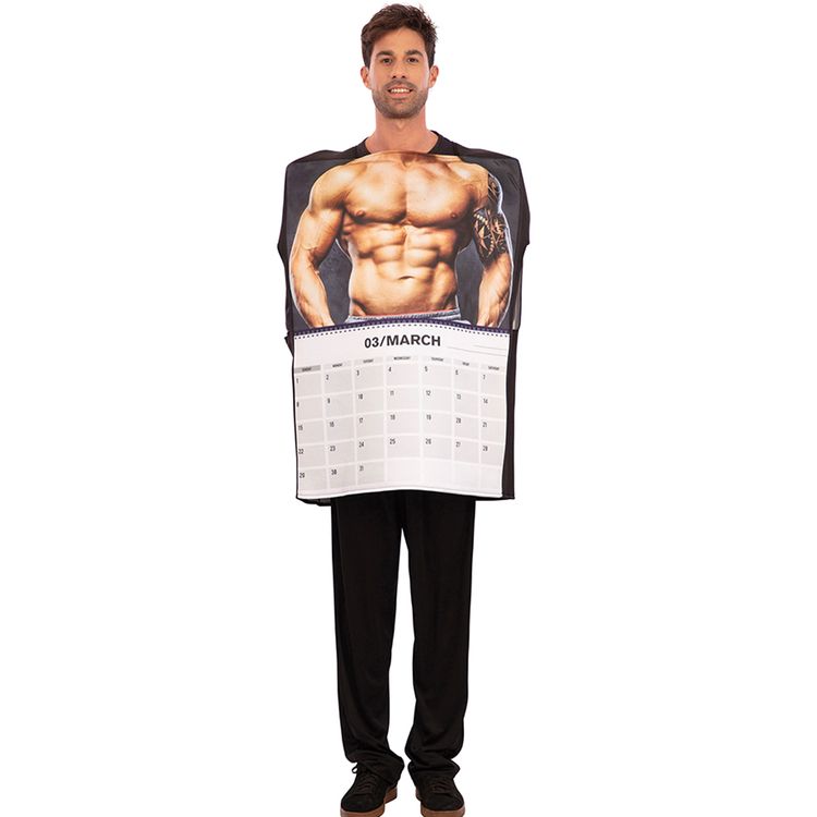 Kalender Kostüm März Wandkalender Männer Tattoo Edition Spaßkostüm für Herren Kalender Kostüm mit März-Motiv für Herren mit ausgestreckten Armen von Vorne