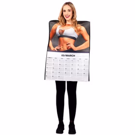 Kalender Kostüm März Wandkalender Frauen Fitness Edition für Damen Gr. M/L Spaßkostüm Fasching Karneval Mottoparty Paarkostüm Kalender Kostüm mit März-Motiv für DAmen mit versteckten Armen von Vorne
