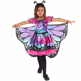 Schmetterling Kostüm Butterfly Aurora für Kinder 4-12 Jahre bunt Kleid Fasching Karneval Tierkostüm Geburtstag Schmetterling Kostüm Butterfly Aurora für Kinder von Vorne mit ausgebreiteten Flügeln