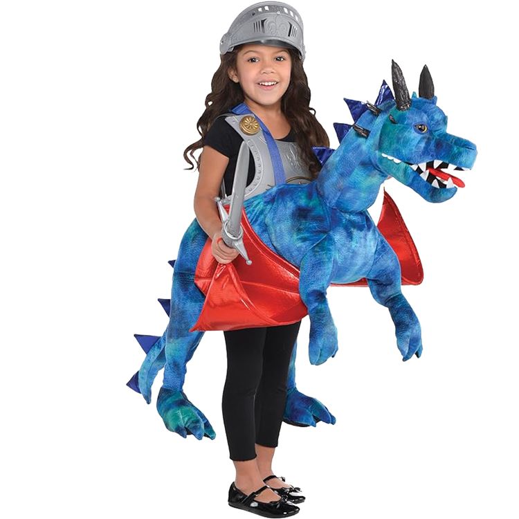 Drachen Kostüm reitender Drache Tragmich für Kinder 3-8 Jahre blau rot Fasching