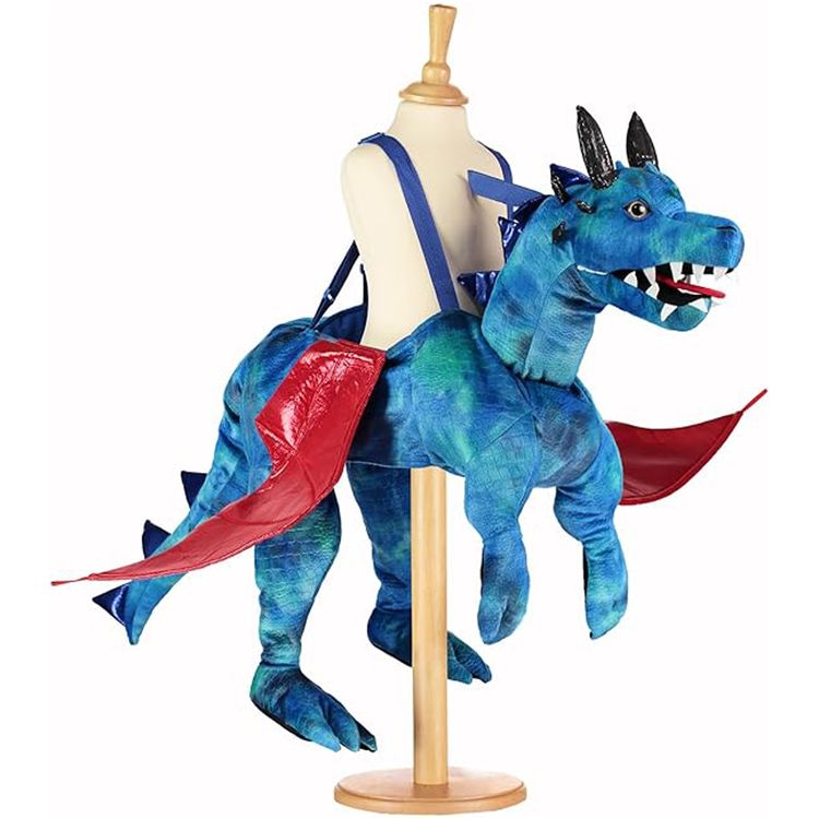Drachen Kostüm reitender Drache Tragmich für Kinder 3-8 Jahre blau rot Fasching