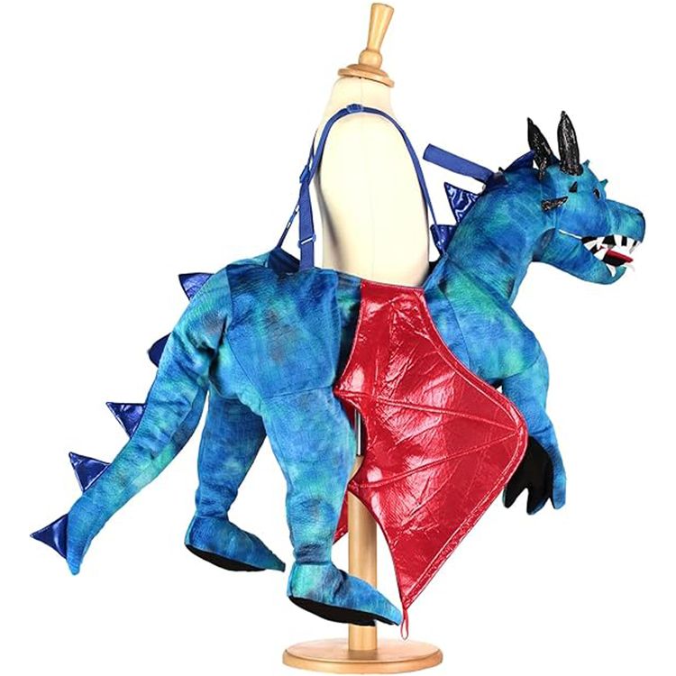 Drachen Kostüm reitender Drache Tragmich für Kinder 3-8 Jahre blau rot Fasching
