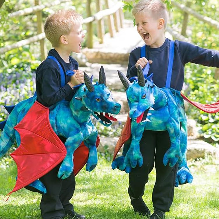 Drachen Kostüm reitender Drache Tragmich für Kinder 3-8 Jahre blau rot Fasching
