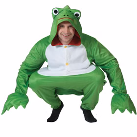 Frosch Kostüm Verwunschener Frosch Splash für Herren Gr. M/L JGA Tier Tierkostüm Fasching Karneval Mottoparty Märchen Junggesellenabschied Frosch Kostüm für Herren knieend von Vorne