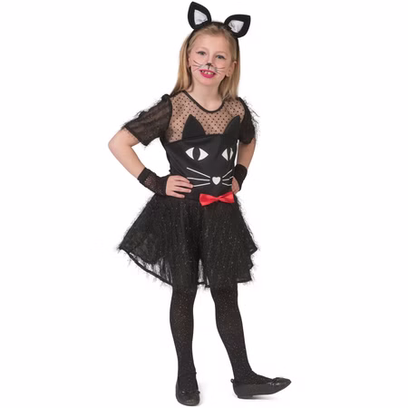 Katzen Kostüm Kitty Lucy für Kinder Gr. 104-140 Schwarz Tier Tierkostüm Halloween Fasching Karneval Kindergeburtstag Mottoparty Katzen Kostüm Kitty Lucy für Kinder von Vorne