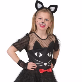 Katzen Kostüm Kitty Lucy für Kinder Gr. 104-140 Schwarz Tier Tierkostüm Halloween Fasching Karneval Kindergeburtstag Mottoparty Nahaufnahme des Haarreifs mit Katzen-Ohren des Katzen Kostüms Kitty Lucy für Kinder von Vorne