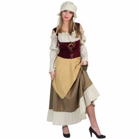 Mittelalter Kostüm Bäuerin Landfrau Brunhilde für Damen Gr. 36-54 Kleid Mittelaltermode Magd Mittelalterfest Fasching Karneval Mottoparty Mittelalter Kostüm Bäuerin Landfrau Brunhilde für Damen mit linkem Bein ausgestellt von Vorne
