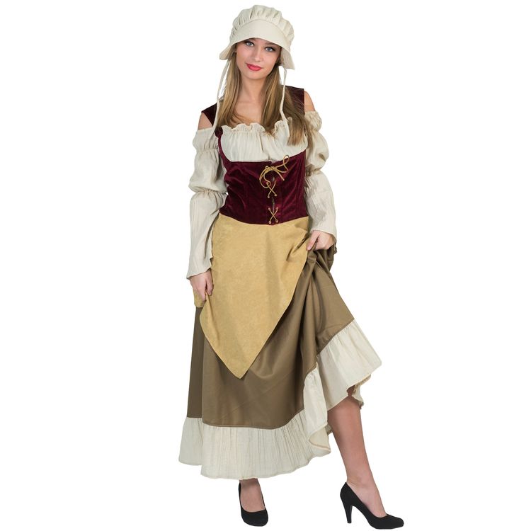 Mittelalter Kostüm Bäuerin Landfrau Brunhilde für Damen Mittelalter Kostüm Bäuerin Landfrau Brunhilde für Damen mit Weidekorb in der rechten Hand von Vorne